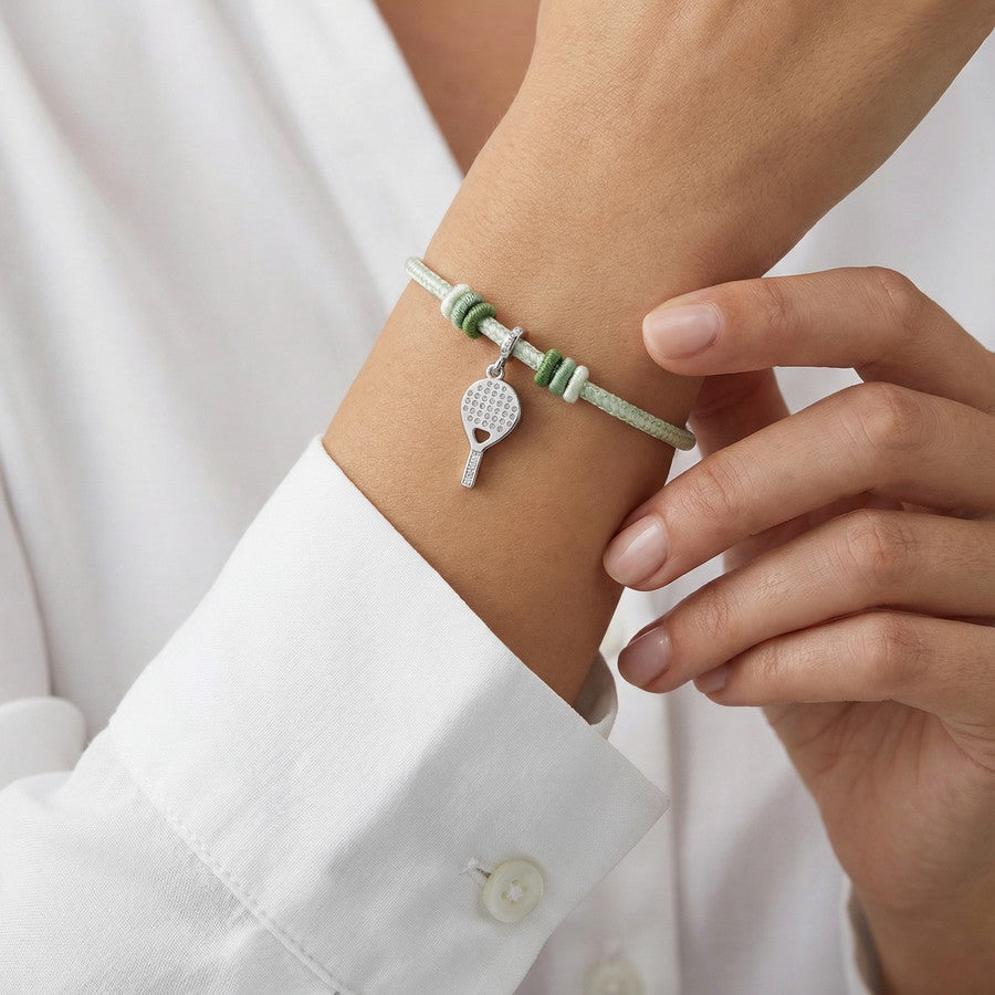 Rosato charm in argento 925% a forma di racchetta da padel