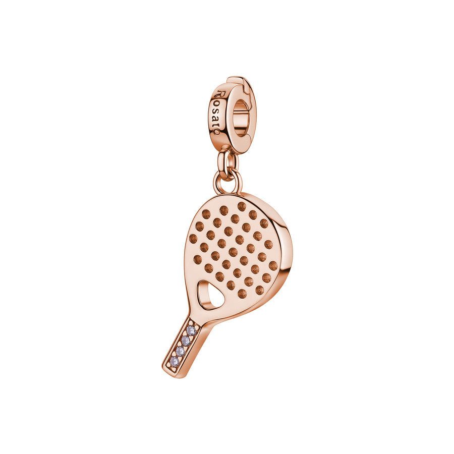 Rosato charm in argento 925% a forma di racchetta da padel