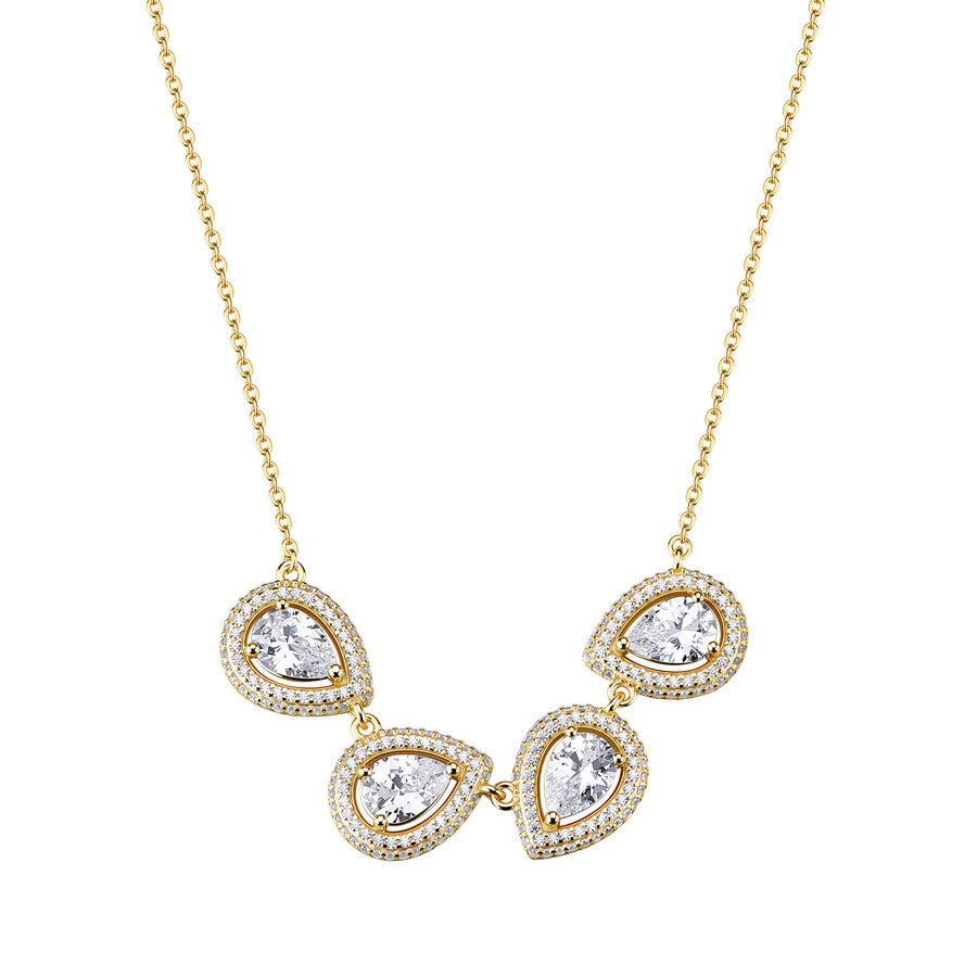 Collana corta in argento 925‰, placcatura oro giallo, 232 cubic zirconia bianchi. Lunghezza collana 44cm