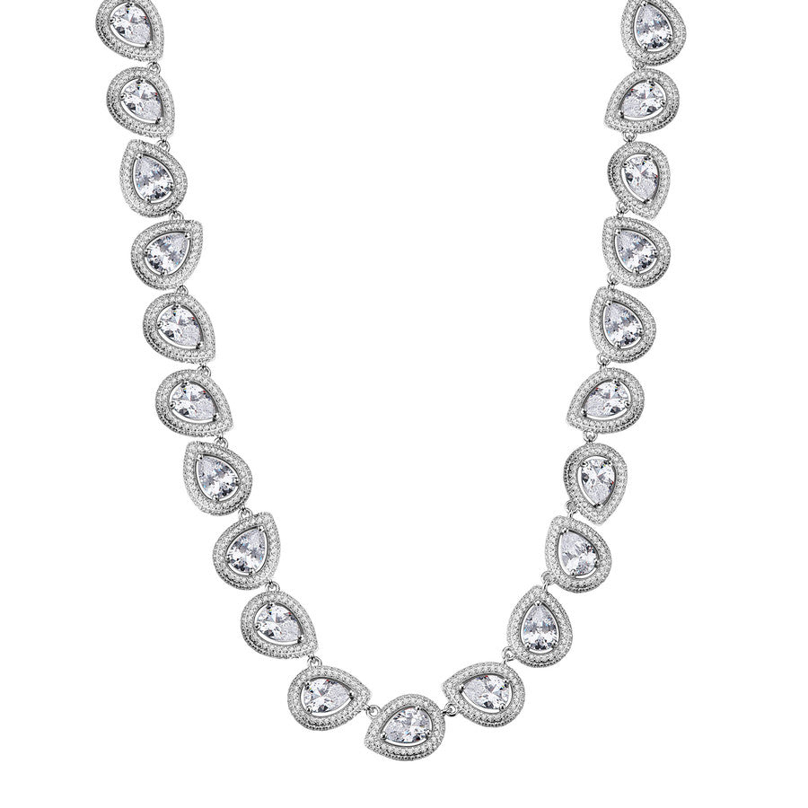 Collana girocollo in argento 925‰, 1392 cubic zirconia bianchi. Lunghezza collana 44cm