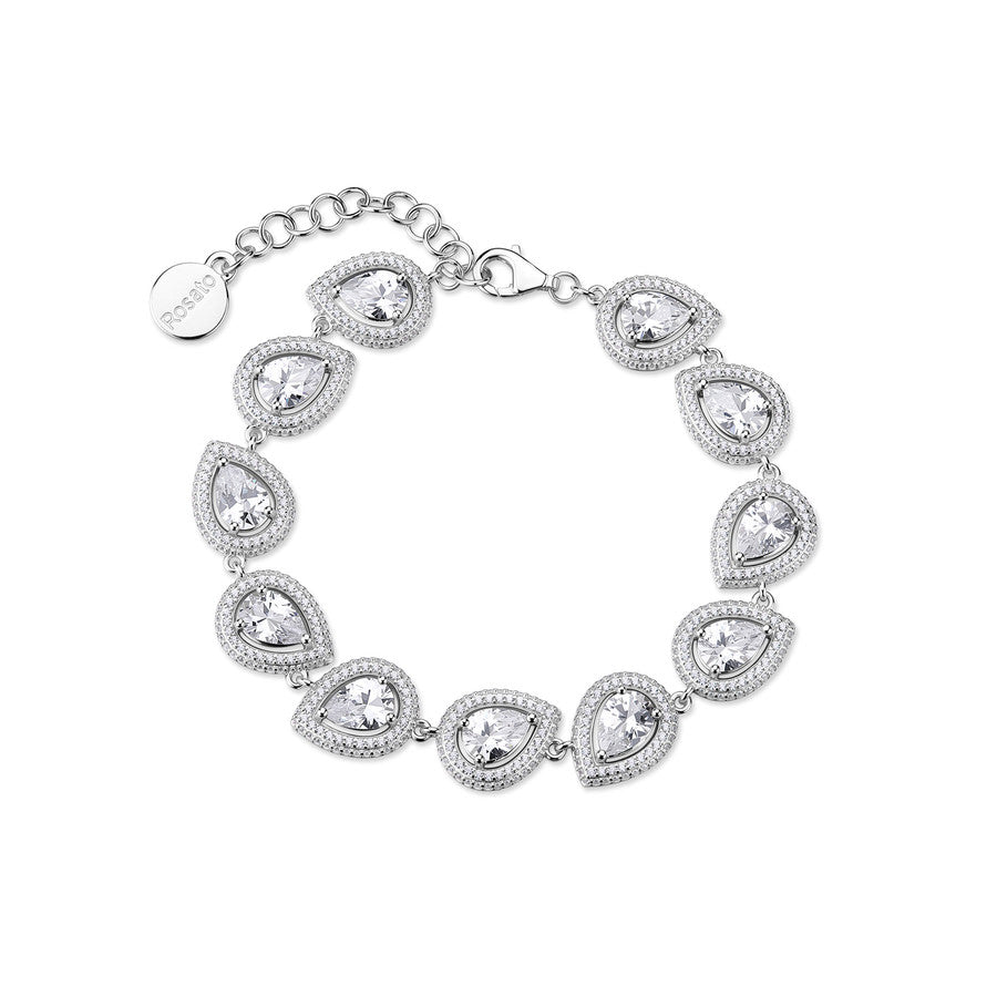 Bracciale morbido in argento 925‰, 628 cubic zirconia bianchi. Lunghezza bracciale 18cm