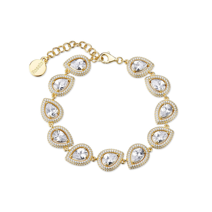 Bracciale morbido in argento 925‰, placcatura oro giallo, 628 cubic zirconia bianchi. Lunghezza bracciale 18cm