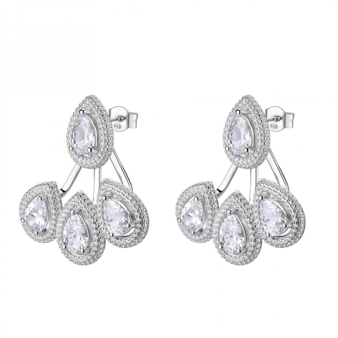 Orecchini pendenti in argento 925‰, 428 cubic zirconia bianchi
