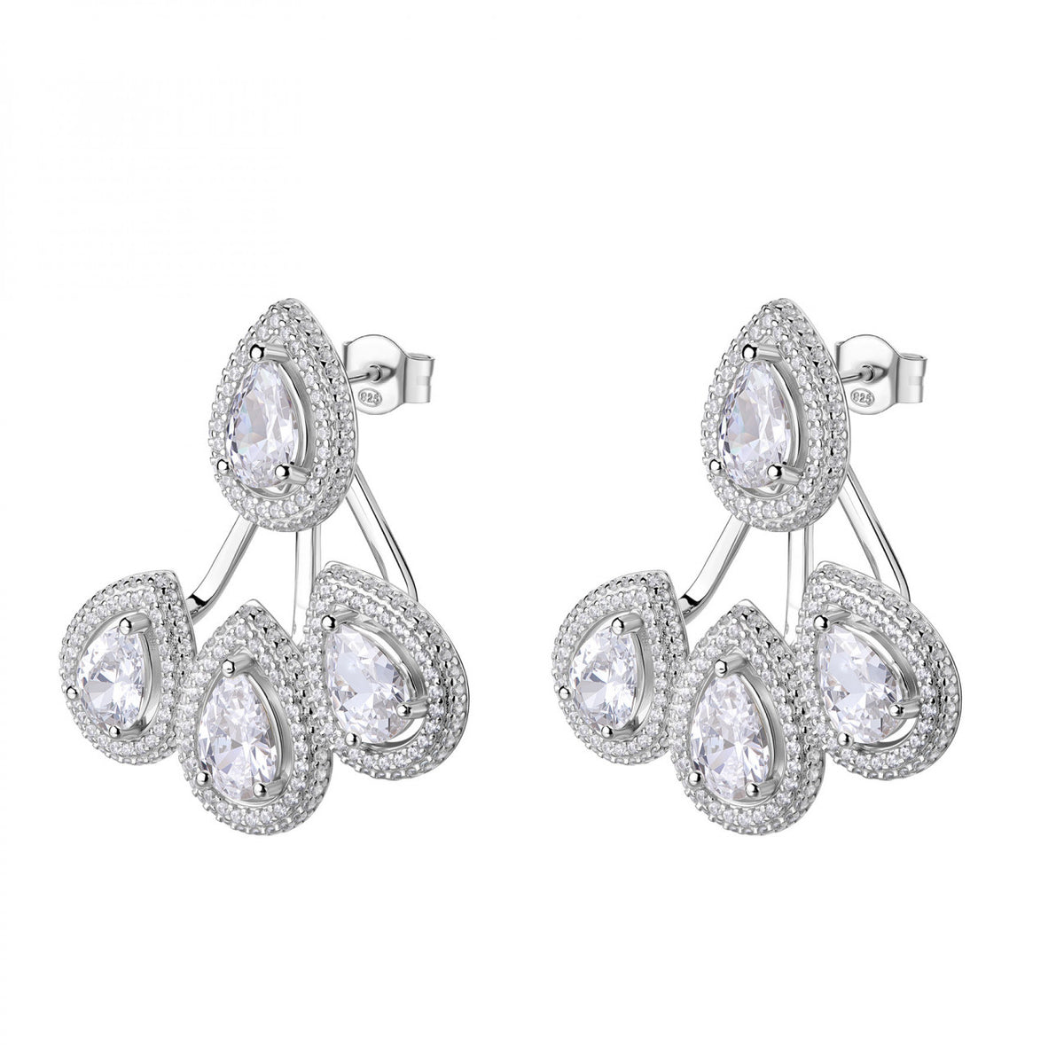 Orecchini pendenti in argento 925‰, 428 cubic zirconia bianchi