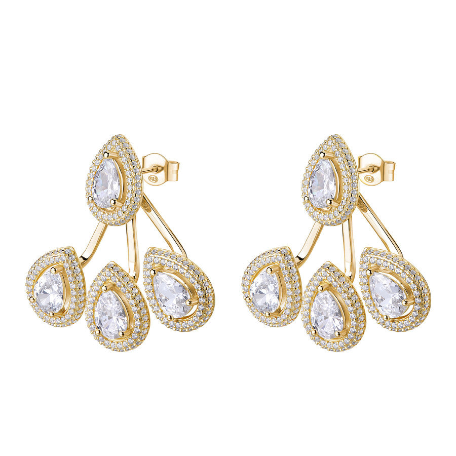 Orecchini pendenti in argento 925‰, placcatura oro giallo, 428 cubic zirconia bianchi