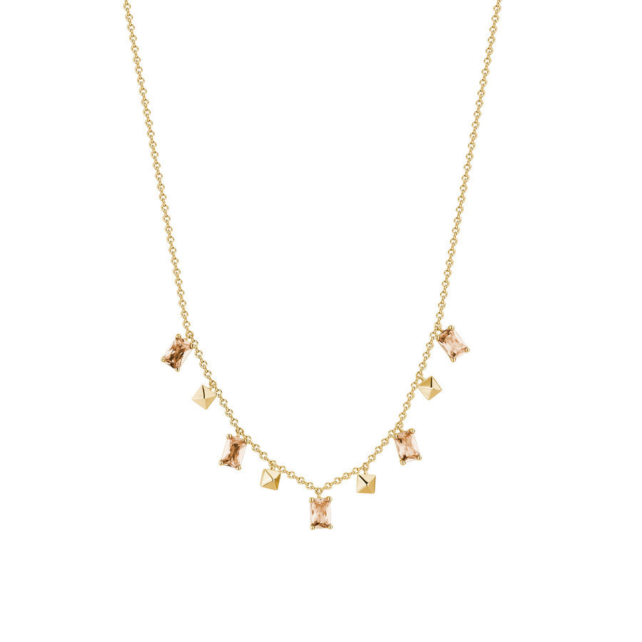 Collana corta in argento 925‰, placcatura oro giallo, 5 cubic zirconia champagne