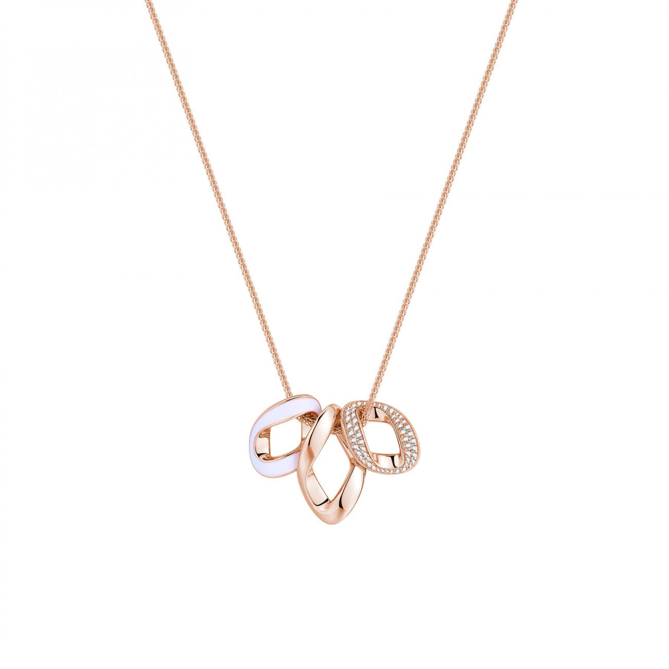 Rosato Collana collezione Eva in argento 925‰ , placcatura oro rosa, zirconi bianchi, smalto bianco.
