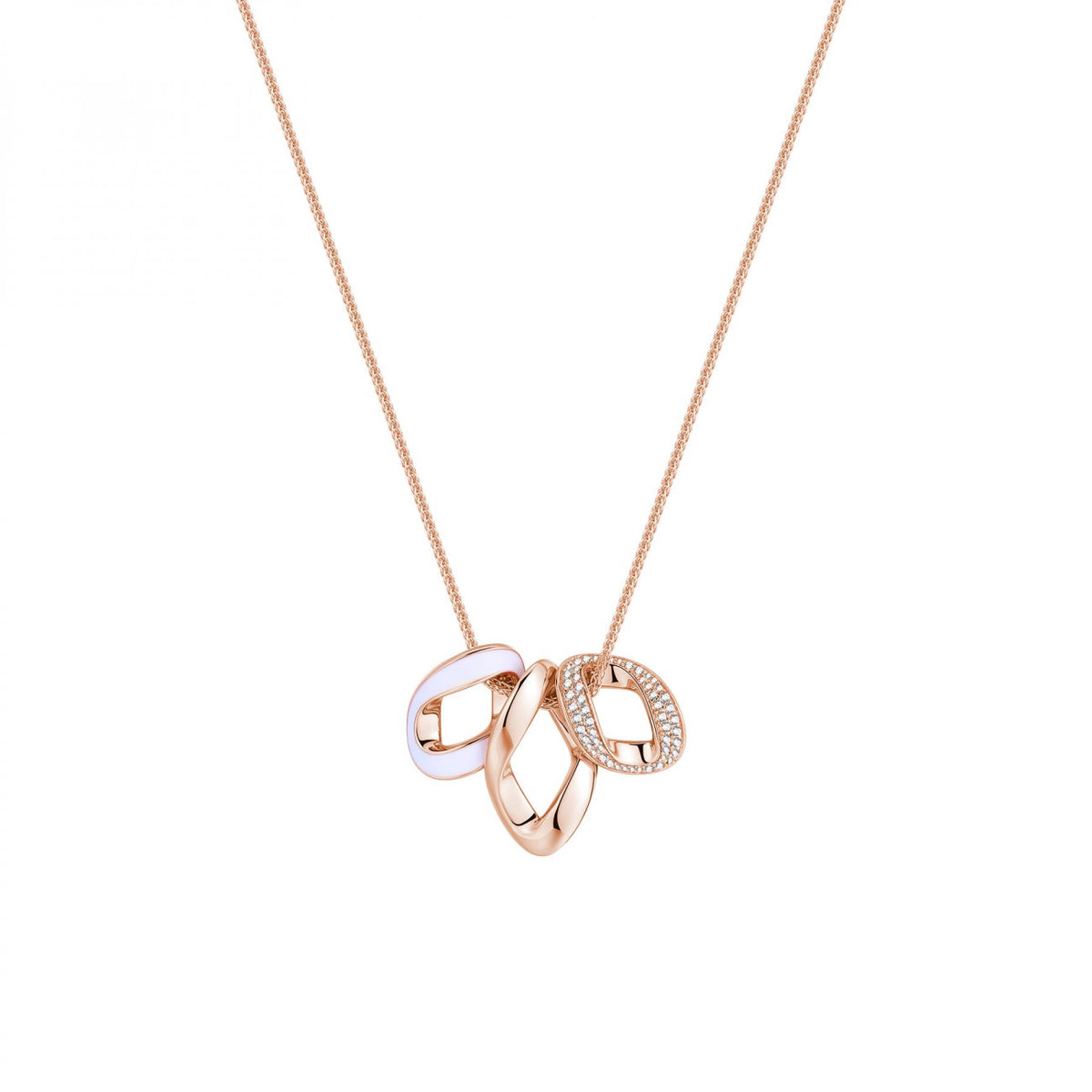 Rosato Collana collezione Eva in argento 925‰ , placcatura oro rosa, zirconi bianchi, smalto bianco.