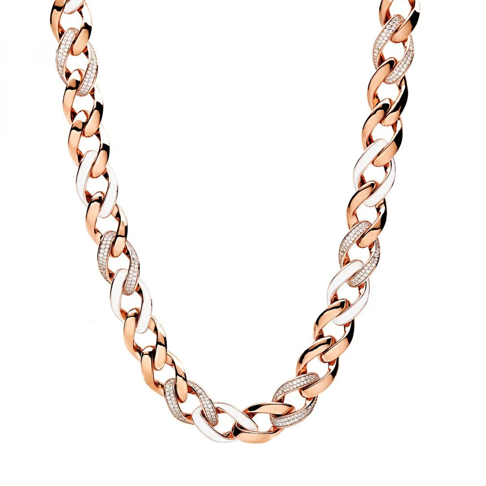 Rosato collana girocollo in argento 925‰, placcatura oro rosa, 372 cubic zirconia bianchi. Lunghezza collana 38cm. Possibilità di allungarla tramite prolunga venduta separatamente.