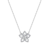 Collana girocollo in argento 925‰ con fiore e 55 cubic zirconia bianchi. Lunghezza collana 44cm
