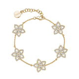 Bracciale morbido in argento 925‰, placcatura oro giallo, 275 cubic zirconia bianchi con fiori