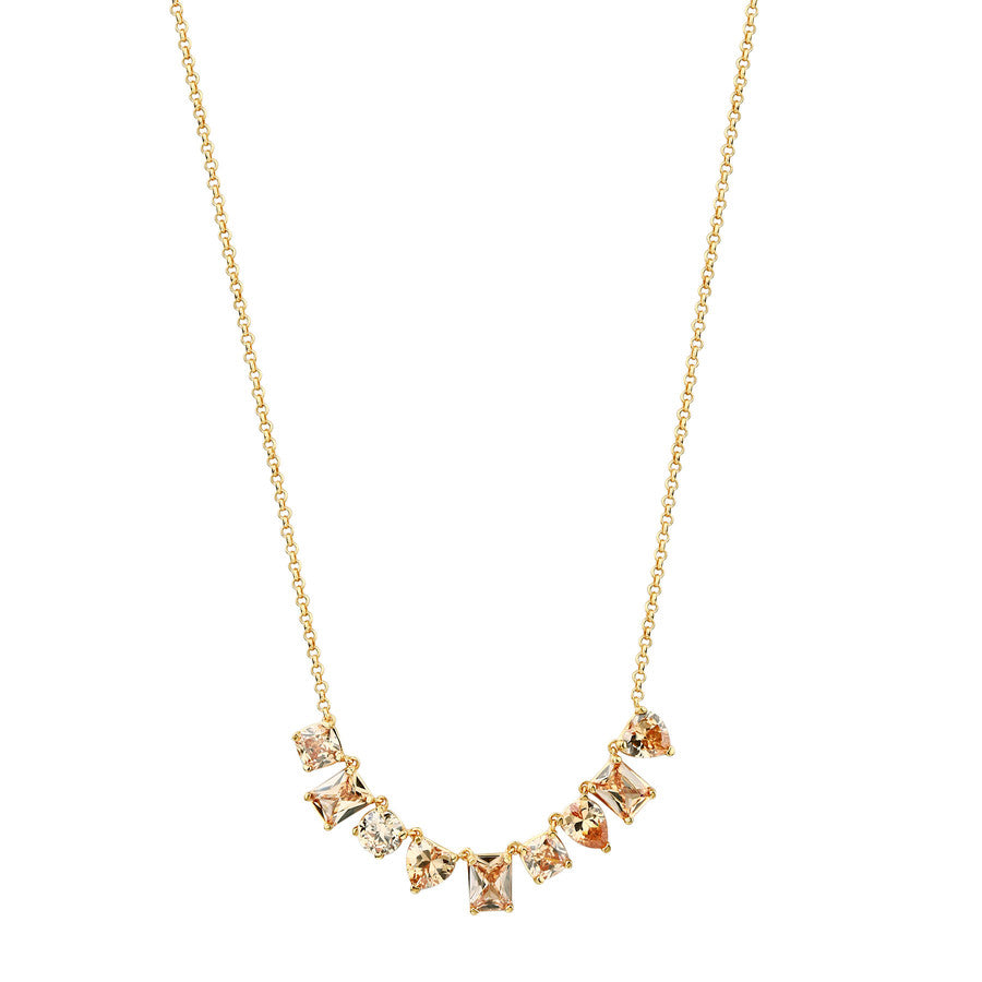 Collana corta in argento 925‰, placcatura oro giallo, 9 cubic zirconia champagne. Lunghezza collana 44cm