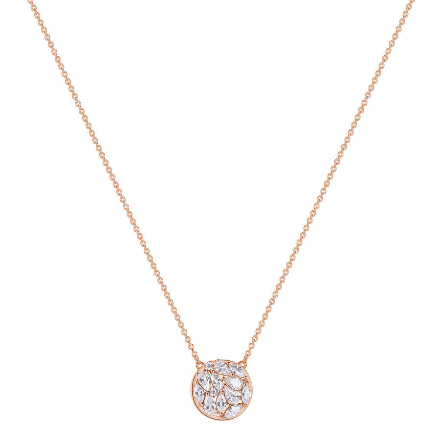 Collana corta in argento 925‰, placcatura oro rosa, 13 cubic zirconia bianchi. Lunghezza collana 44cm