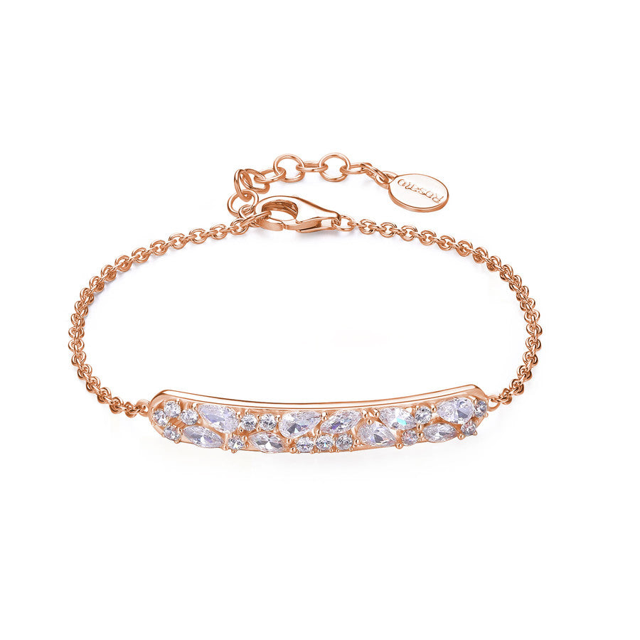 Bracciale morbido in argento 925‰, placcatura oro rosa, 23 cubic zirconia bianchi