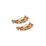 Orecchini lobo in argento 925‰, placcatura oro giallo, 10 cubic zirconia champagne