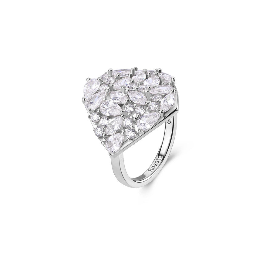 Anello in argento 925‰, 33 cubic zirconia bianchi. Misura anello 18