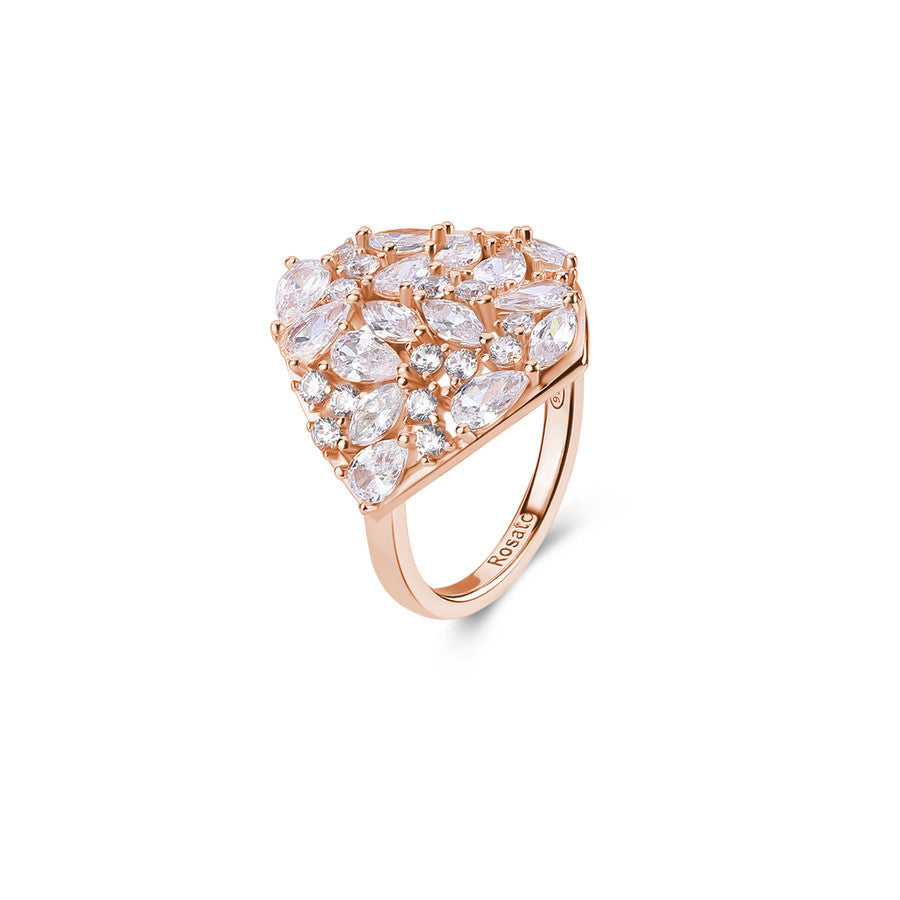 Anello in argento 925‰, placcatura oro rosa, 33 cubic zirconia bianchi. Misura anello 14