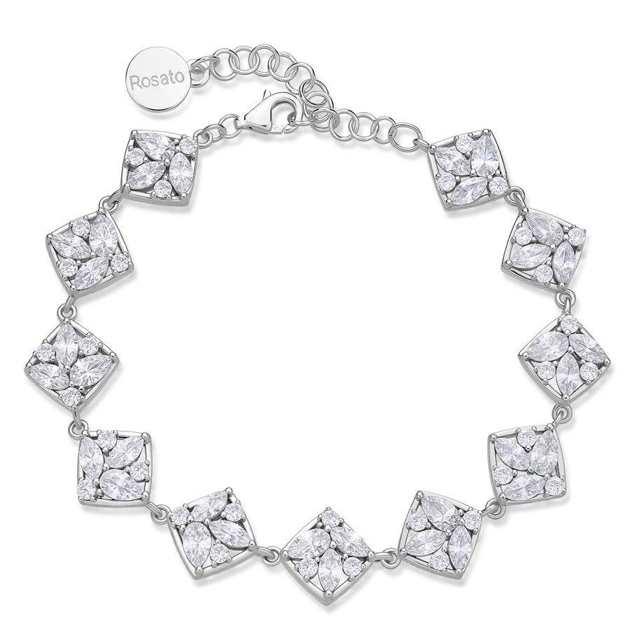 Bracciale morbido in argento 925‰, 66 cubic zirconia bianchi