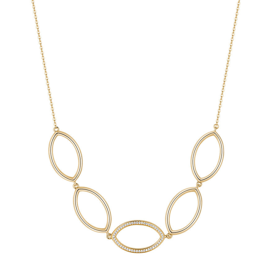 Collana corta in argento 925‰, placcatura oro giallo, 50 cubic zirconia bianchi. Lunghezza collana 44cm