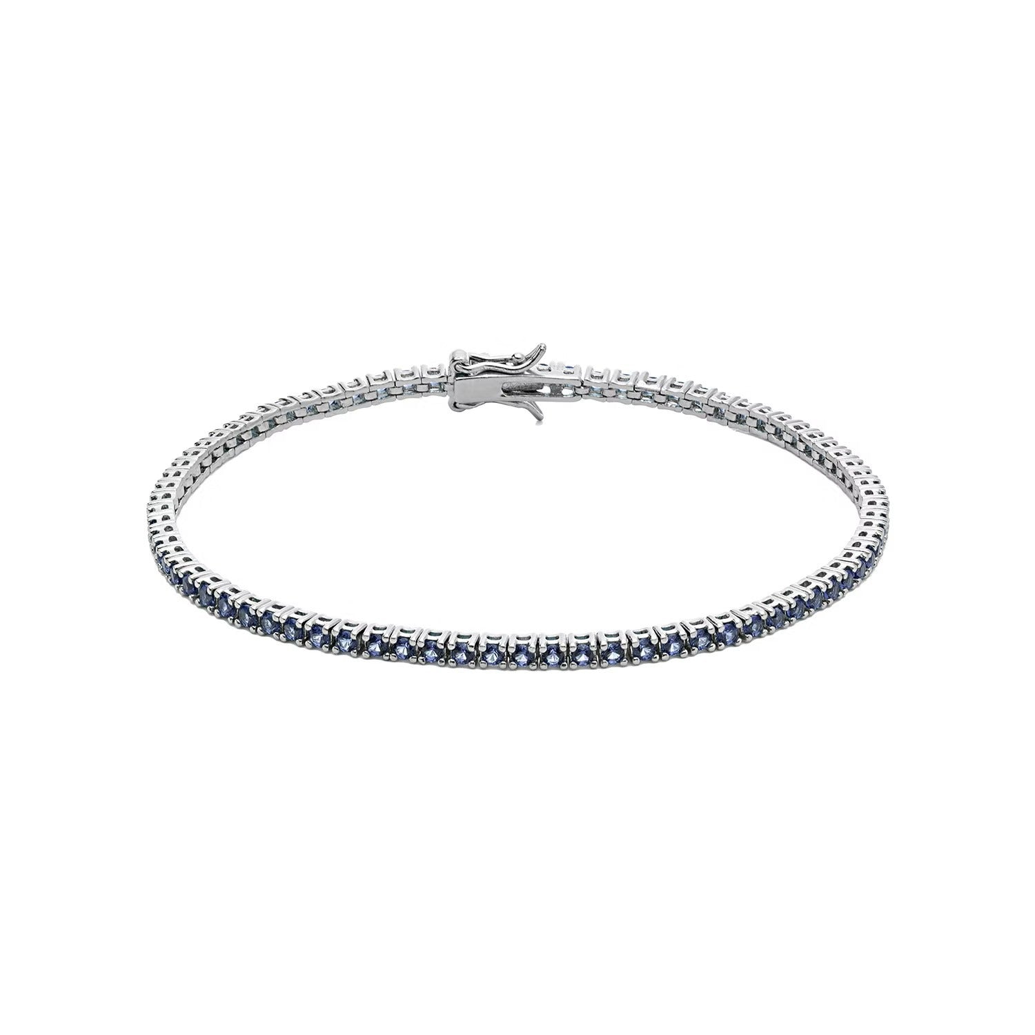 Comete bracciale in argento 925‰ modello tennis con zirconi blu. Lunghezza bracciale 18cm.