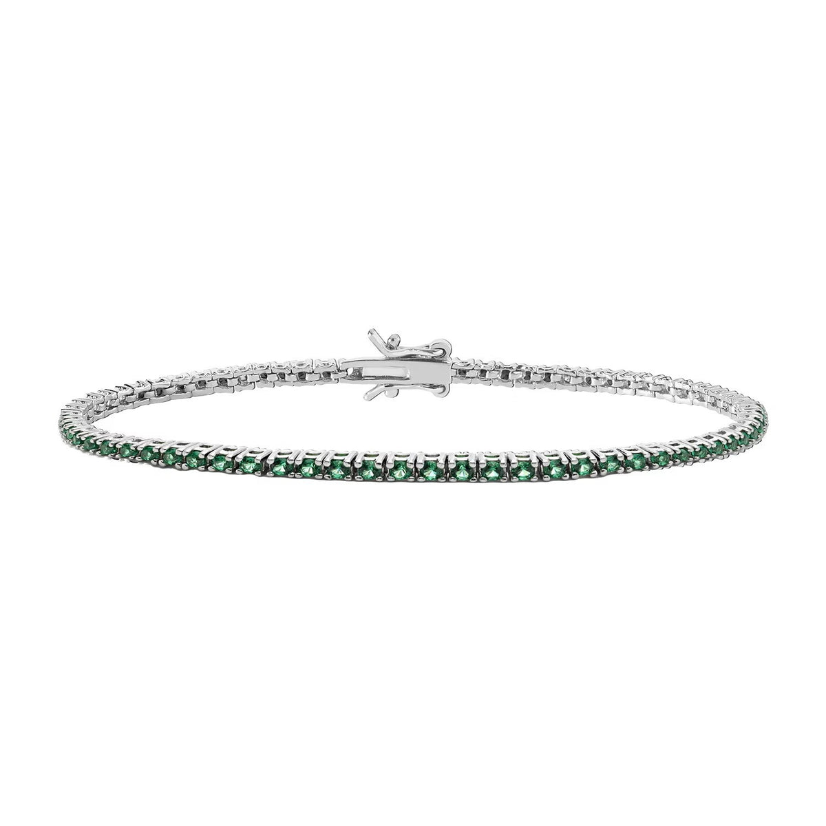 Comete bracciale in argento 925‰ modello tennis con zirconi verdi. Lunghezza bracciale 18cm.
