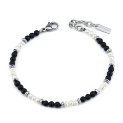 Men's bracelet with onyx and pearls