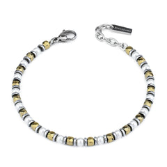 Rhodium-plated steel bracelet with agate cubes and pearl balls.
