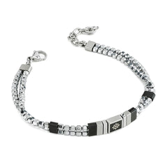 Rhodium-plated steel bracelet with double-strand cubic link